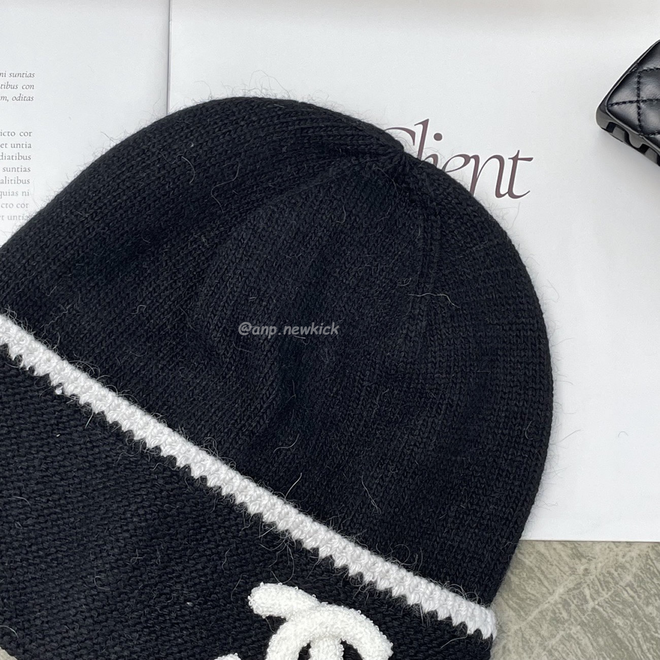 Chanel Cc Logo Black Beanie Hat (2) - newkick.org